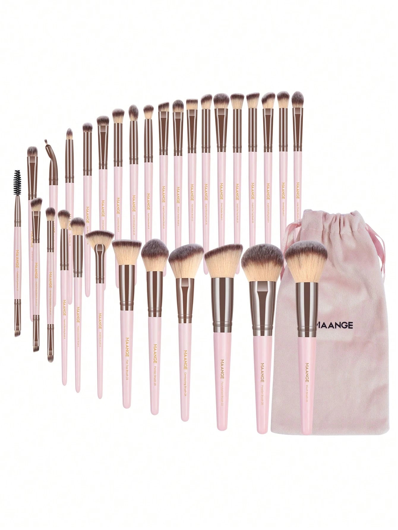 MAANGE 30pcs Professional Makeup Brush Set With Velvet Bag, Makeup Tools With Soft Brush Hair For Easy Carrying,Foundation Brush,Eye Shadow Brush,Blending Brush,Eyebrow Brush,Brush Set For Travel,Trav