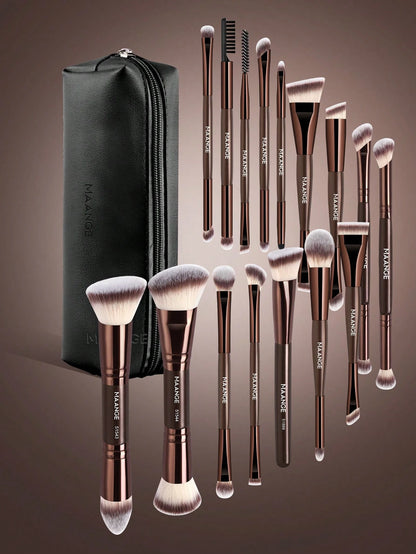 MAANGE 4/5/6/7/8/16/17pcs Professional Aluminum Makeup Brush Set, Includes Soft High-Quality Synthetic Hair Makeup Brushes, Foundation Brush, Powder Brush, Blush Brush, Concealer Brush, Contour Brush