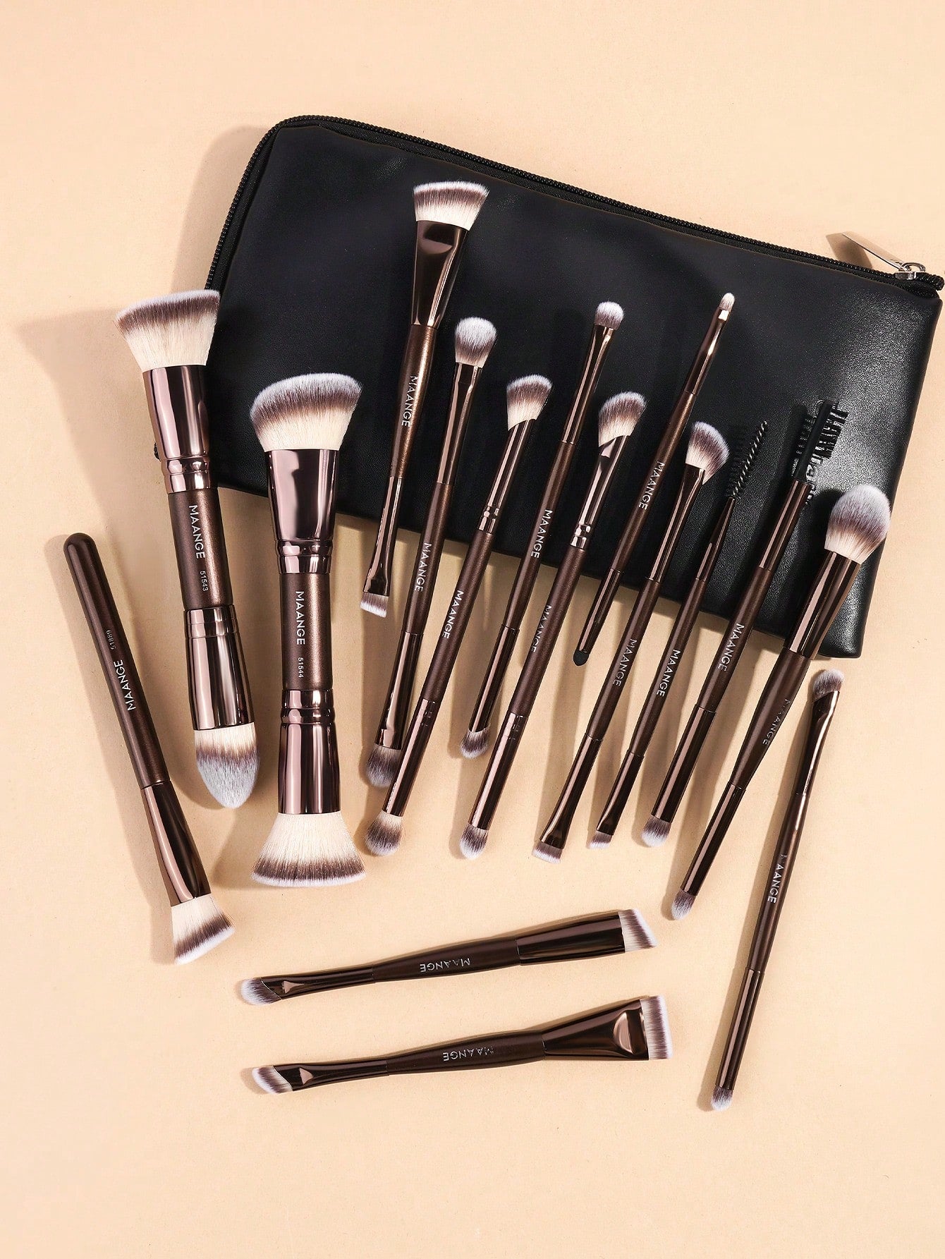 MAANGE 4/5/6/7/8/16/17pcs Professional Aluminum Makeup Brush Set, Includes Soft High-Quality Synthetic Hair Makeup Brushes, Foundation Brush, Powder Brush, Blush Brush, Concealer Brush, Contour Brush