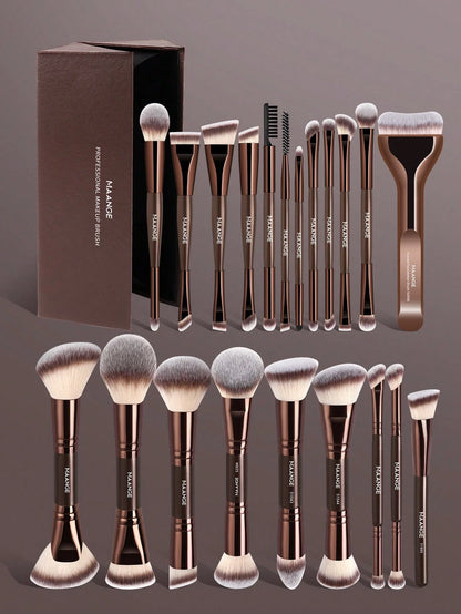 MAANGE 6/7/14/22/27/38pcs Set Durable Aluminum Tube Makeup Brush Set, Includes 21 Dual-Ended Makeup Brushes + 1 Storage Bag, Including Foundation Brush, Powder Brush, Blush Brush, Concealer Brush, Con