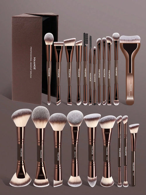 MAANGE 6/7/14/22/27/38pcs Set Durable Aluminum Tube Makeup Brush Set, Includes 21 Dual-Ended Makeup Brushes + 1 Storage Bag, Including Foundation Brush, Powder Brush, Blush Brush, Concealer Brush, Con