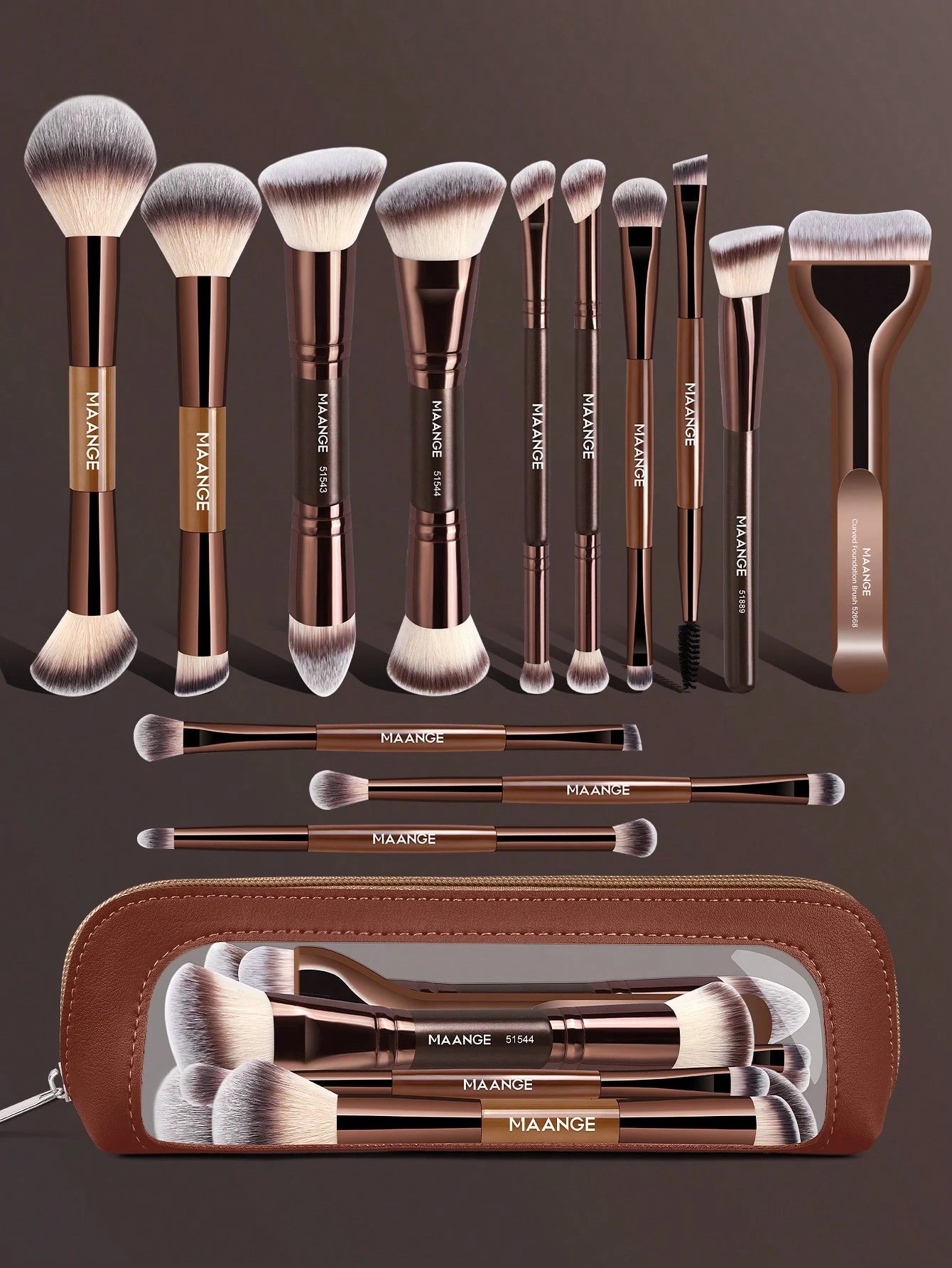 MAANGE 6/7/14/22/27/38pcs Set Durable Aluminum Tube Makeup Brush Set, Includes 21 Dual-Ended Makeup Brushes + 1 Storage Bag, Including Foundation Brush, Powder Brush, Blush Brush, Concealer Brush, Con