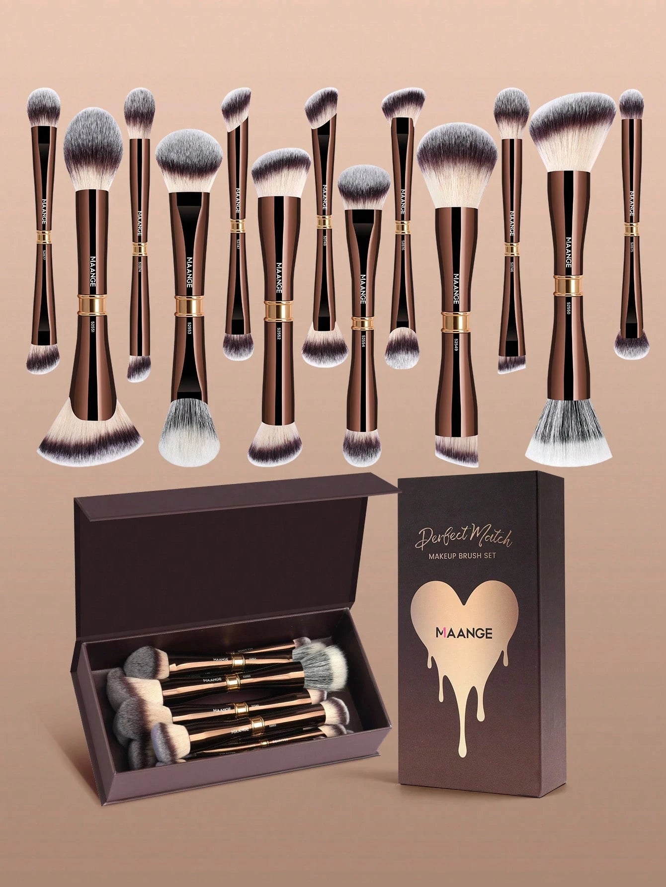 MAANGE 6/7/14/22/27/38pcs Set Durable Aluminum Tube Makeup Brush Set, Includes 21 Dual-Ended Makeup Brushes + 1 Storage Bag, Including Foundation Brush, Powder Brush, Blush Brush, Concealer Brush, Con