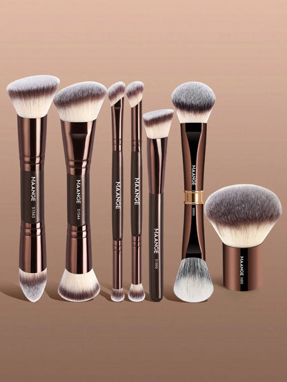 MAANGE 6/7/14/22/27/38pcs Set Durable Aluminum Tube Makeup Brush Set, Includes 21 Dual-Ended Makeup Brushes + 1 Storage Bag, Including Foundation Brush, Powder Brush, Blush Brush, Concealer Brush, Con