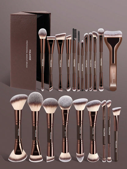 MAANGE 6/7/14/22/27/38pcs Set Durable Aluminum Tube Makeup Brush Set, Includes 21 Dual-Ended Makeup Brushes + 1 Storage Bag, Including Foundation Brush, Powder Brush, Blush Brush, Concealer Brush, Con