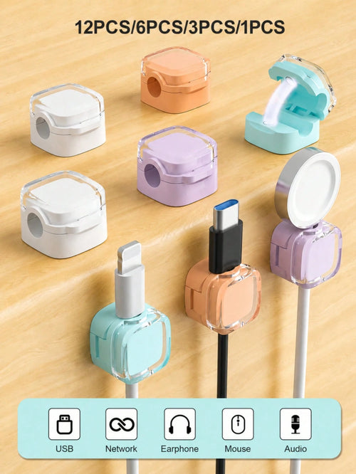 Magnetic Cable Clips (12pcs/6pcs/3pcs/1pc)- Self-Adhesive Cable Organizer, Suitable For Desk/Car/Office- Rubber Material, Fits USB/Power Cords- Home, Bedside Table, Computer Cable Organizer