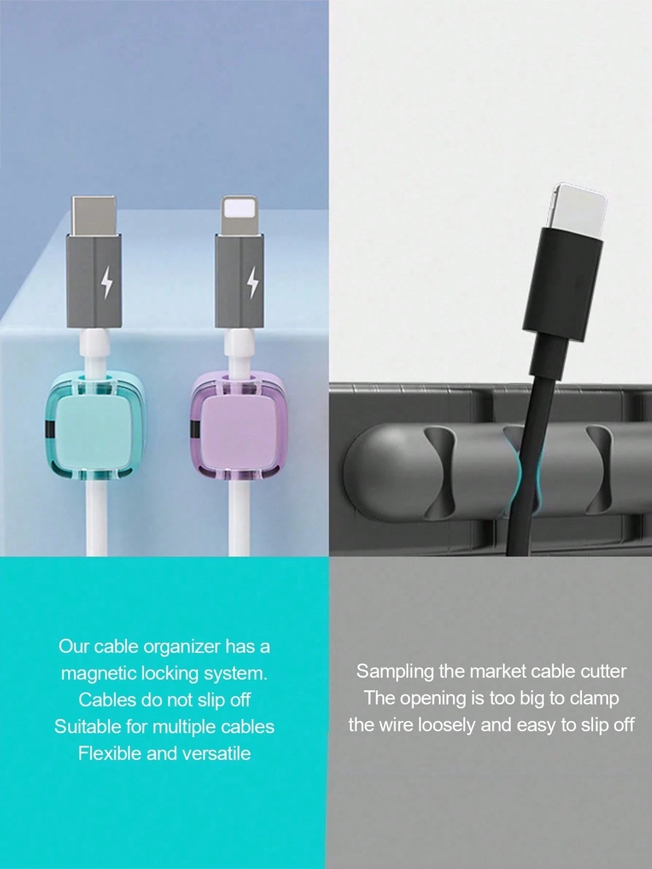 Magnetic Cable Clips (12pcs/6pcs/3pcs/1pc)- Self-Adhesive Cable Organizer, Suitable For Desk/Car/Office- Rubber Material, Fits USB/Power Cords- Home, Bedside Table, Computer Cable Organizer