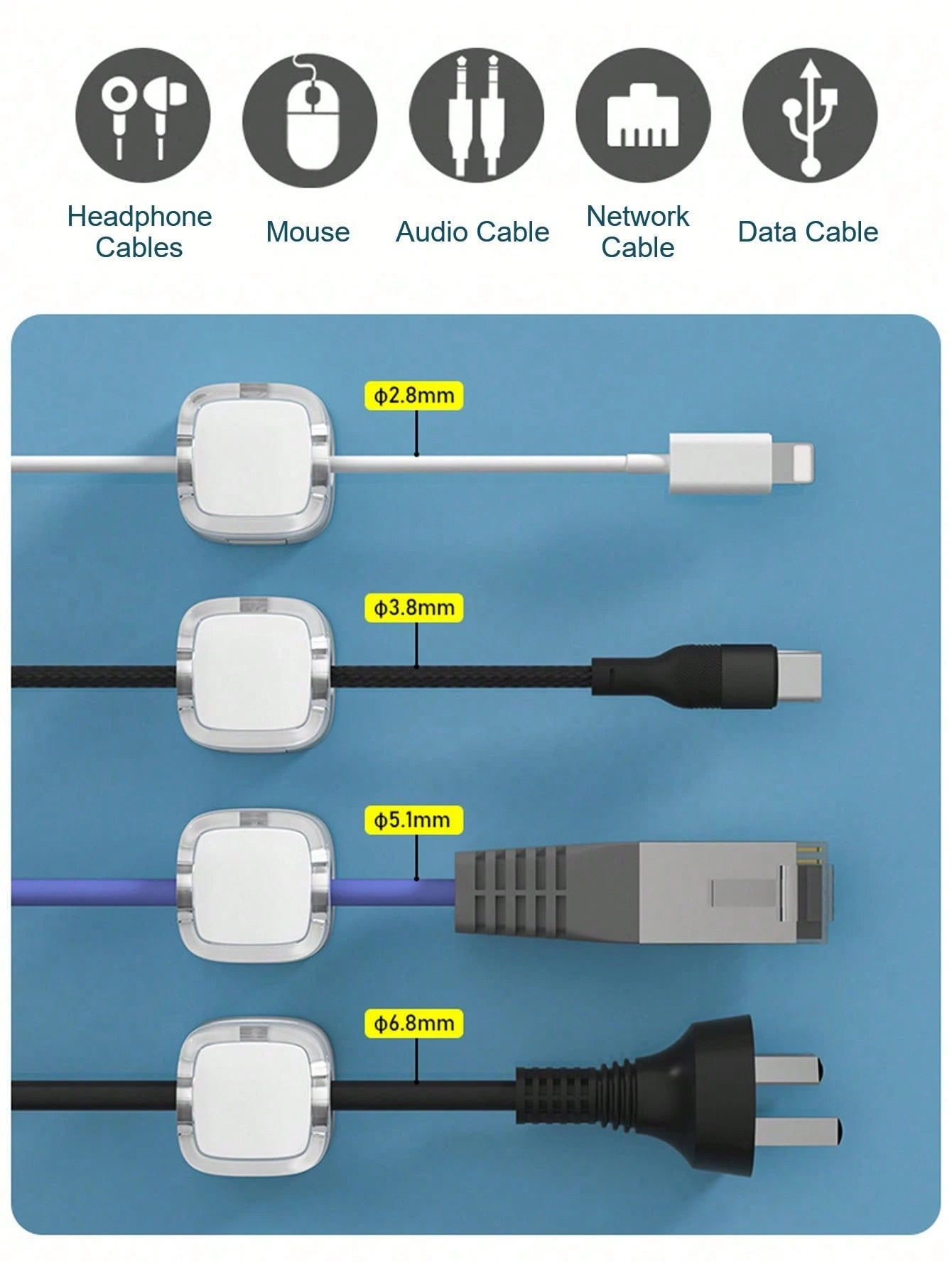 Magnetic Cable Clips (12pcs/6pcs/3pcs/1pc)- Self-Adhesive Cable Organizer, Suitable For Desk/Car/Office- Rubber Material, Fits USB/Power Cords- Home, Bedside Table, Computer Cable Organizer