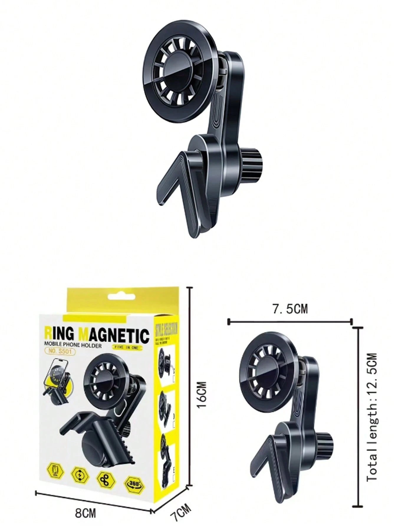 Magnetic Car Phone Holder – 360° Rotating Arm, Strong Magnetic Suction, Air Vent Clip Mount, Hands-Free Floating Screen Car Phone Holder, Suitable For Smartphones
