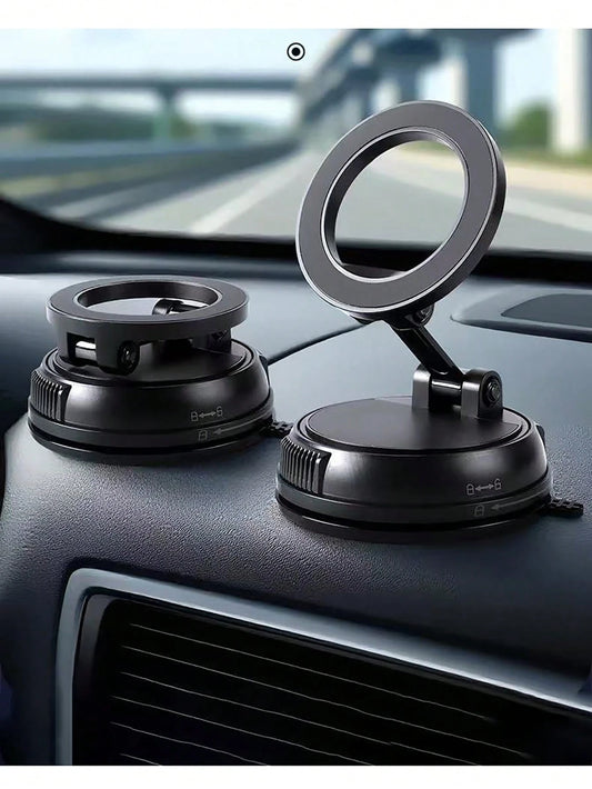 Magnetic Car Phone Holder, Alloy Material, 360° Foldable Design, Strong Suction Cup And Reusable Gel, Suitable For All Car Models