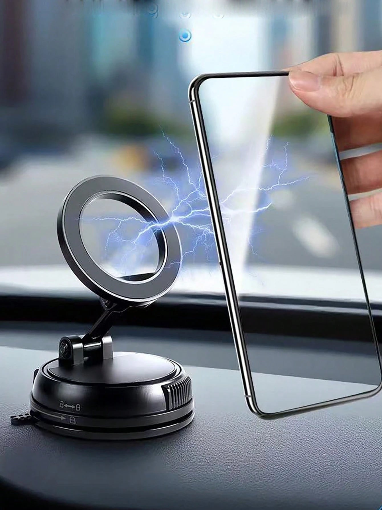 Magnetic Car Phone Holder, Alloy Material, 360° Foldable Design, Strong Suction Cup And Reusable Gel, Suitable For All Car Models