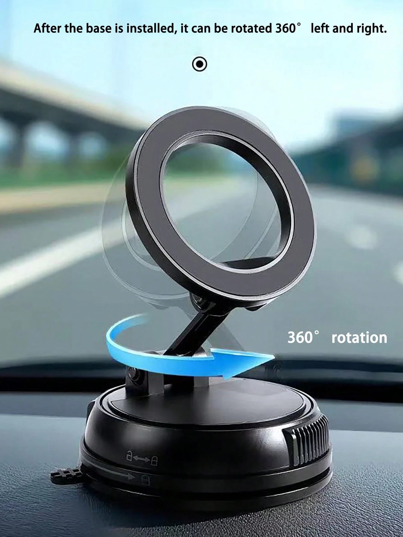 Magnetic Car Phone Holder, Alloy Material, 360° Foldable Design, Strong Suction Cup And Reusable Gel, Suitable For All Car Models