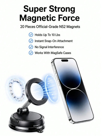 Magnetic Car Phone Holder, Alloy Material, 360° Foldable Design, Strong Suction Cup And Reusable Gel, Suitable For All Car Models