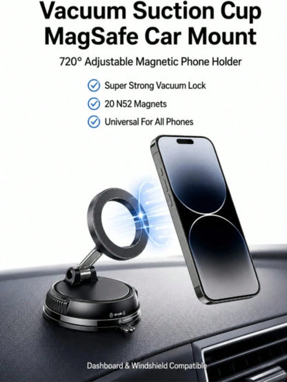Magnetic Car Phone Holder, Alloy Material, 360° Foldable Design, Strong Suction Cup And Reusable Gel, Suitable For All Car Models