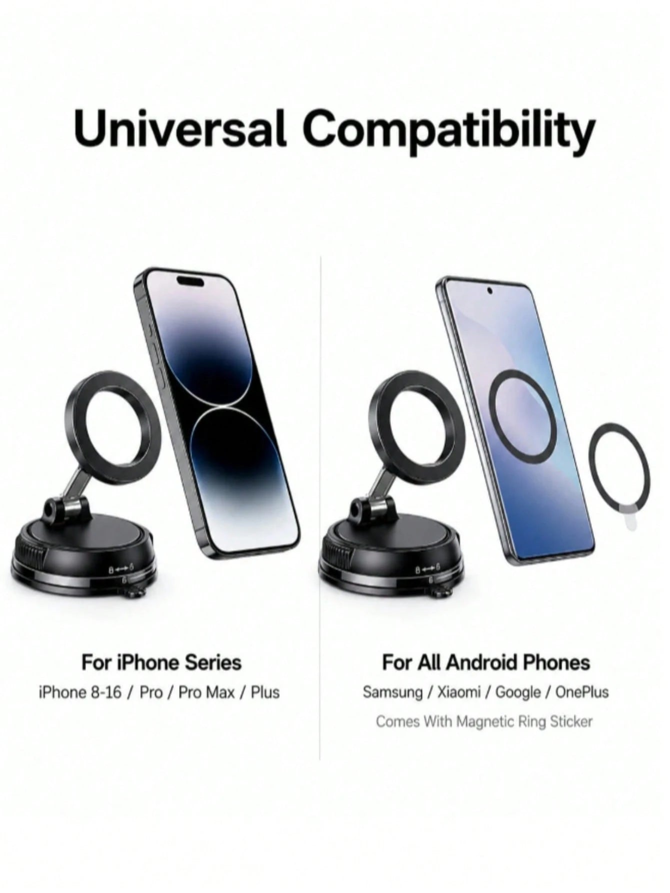 Magnetic Car Phone Holder, Alloy Material, 360° Foldable Design, Strong Suction Cup And Reusable Gel, Suitable For All Car Models