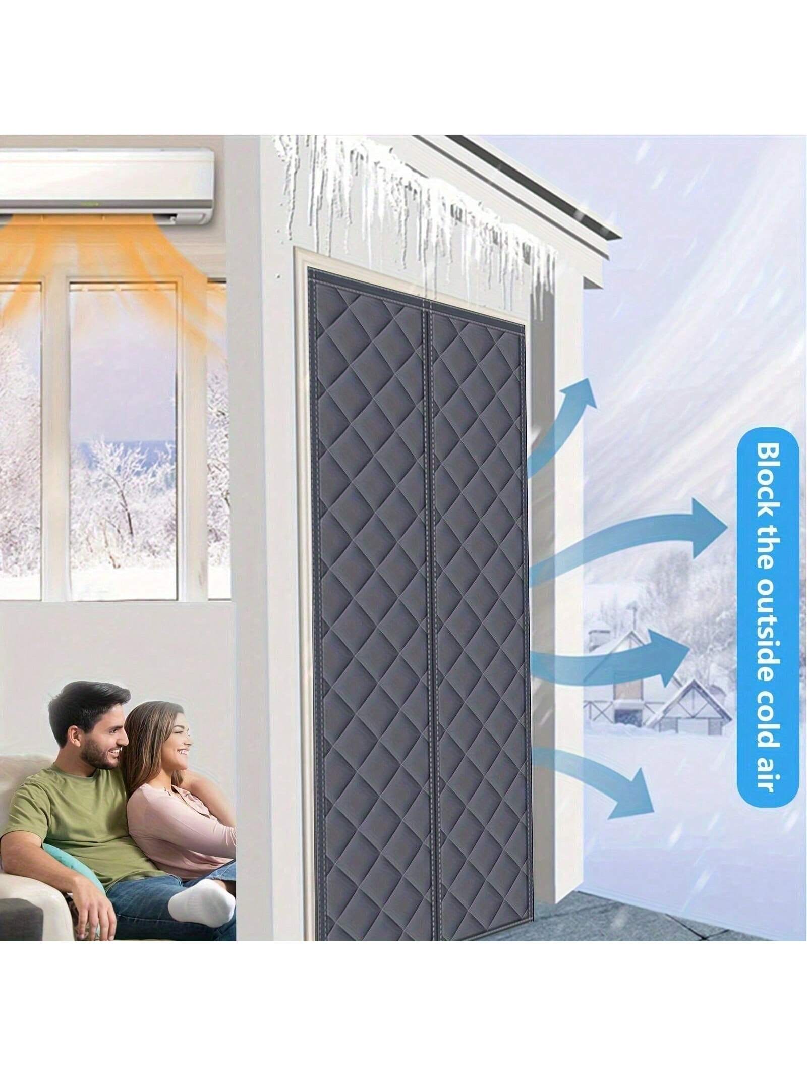 Magnetic Heat Insulating Door Curtain- Heavy Oxford Cloth, Thick Rainproof Quilted Lining, 36" X 80", Suitable For Sliding Glass Doors, Heat Insulation And Sound Reduction, Gray Color, Winter Door Cu