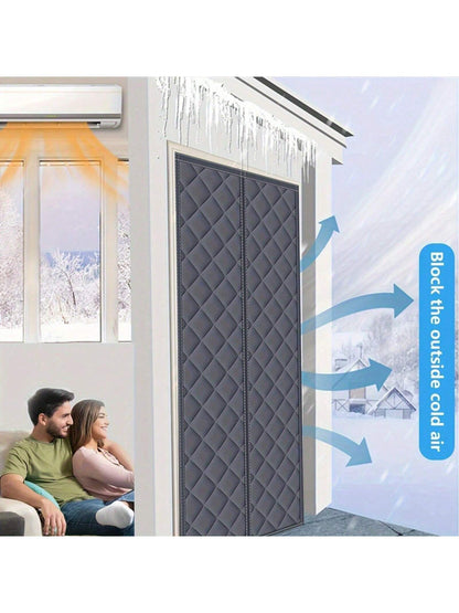 Magnetic Heat Insulating Door Curtain- Heavy Oxford Cloth, Thick Rainproof Quilted Lining, 36" X 80", Suitable For Sliding Glass Doors, Heat Insulation And Sound Reduction, Gray Color, Winter Door Cu