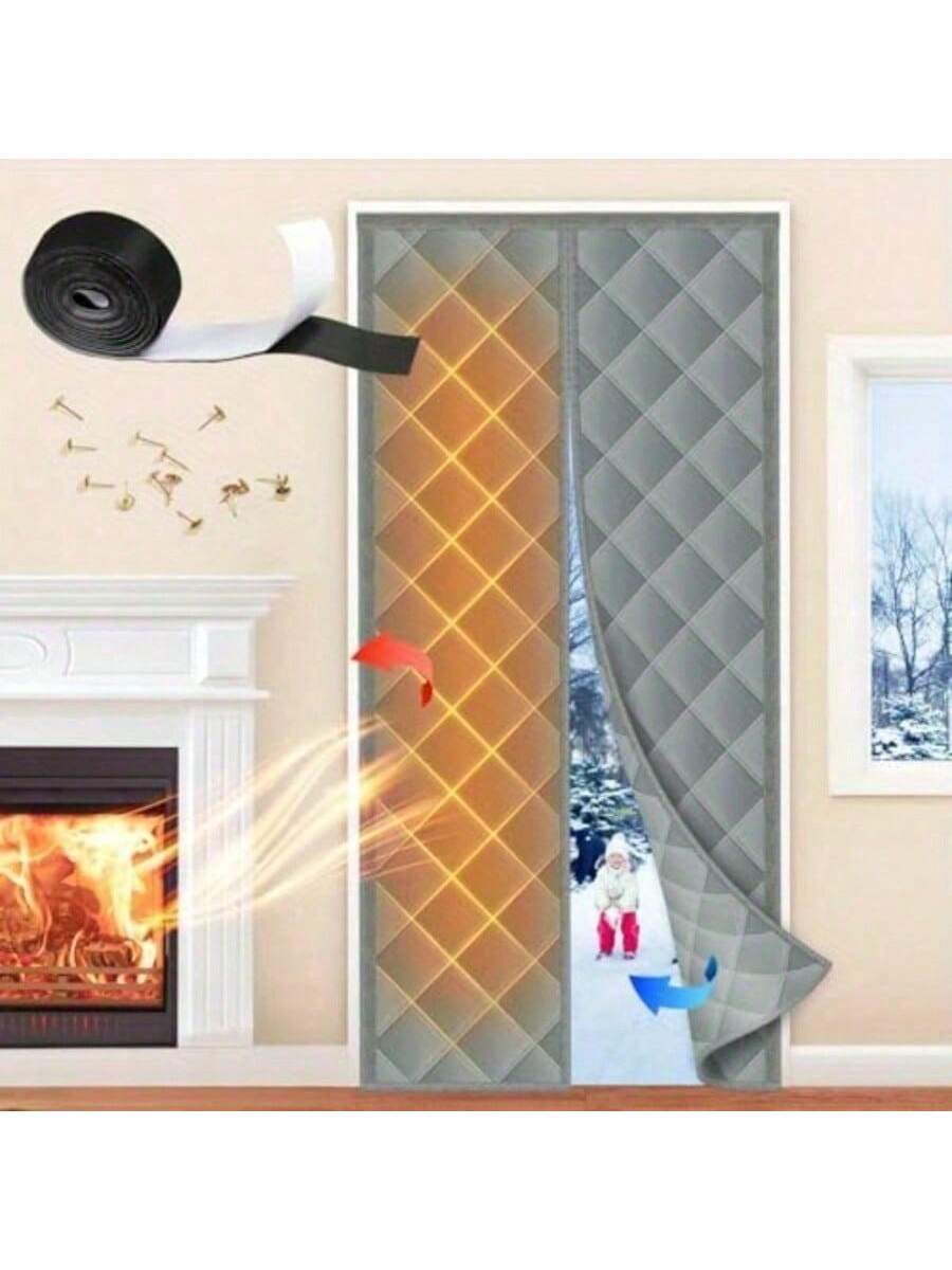 Magnetic Heat Insulating Door Curtain- Heavy Oxford Cloth, Thick Rainproof Quilted Lining, 36" X 80", Suitable For Sliding Glass Doors, Heat Insulation And Sound Reduction, Gray Color, Winter Door Cu