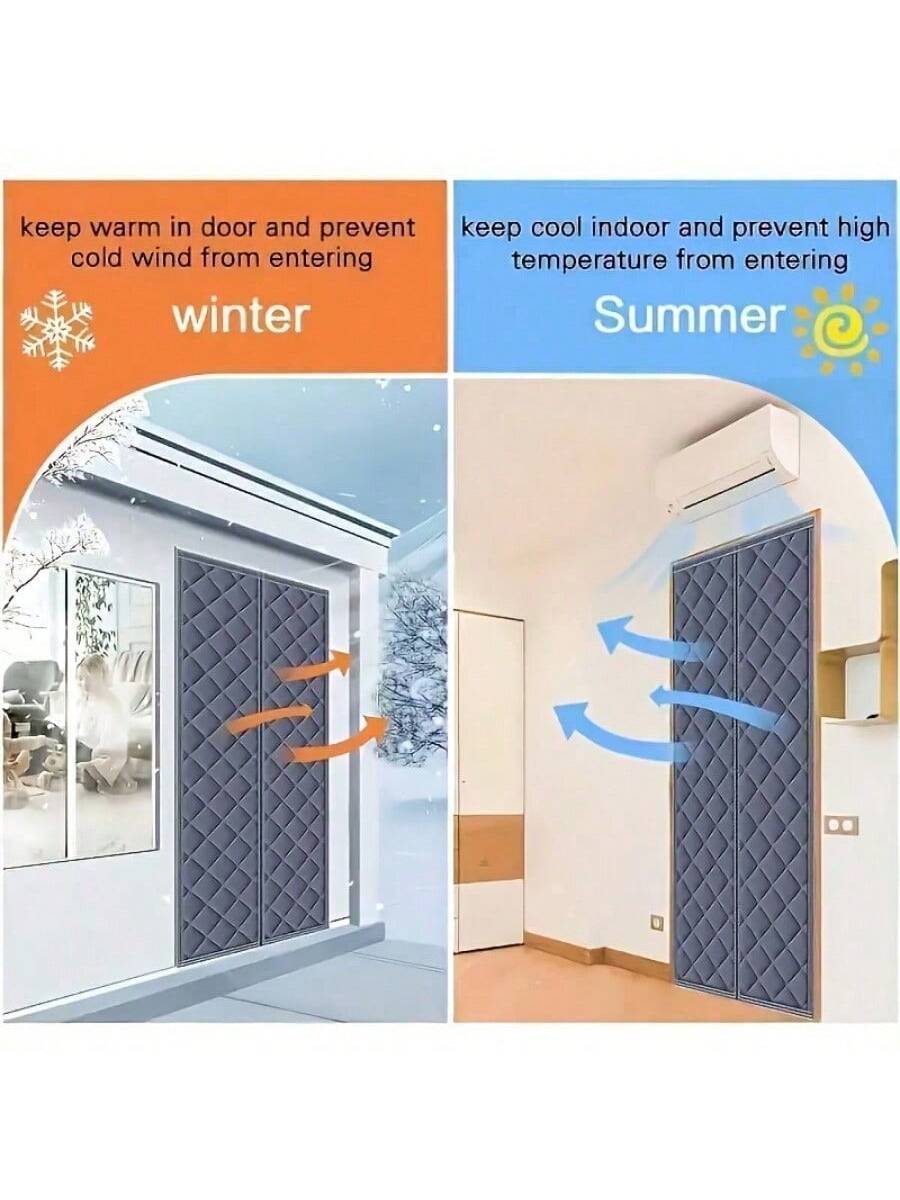 Magnetic Heat Insulating Door Curtain- Heavy Oxford Cloth, Thick Rainproof Quilted Lining, 36" X 80", Suitable For Sliding Glass Doors, Heat Insulation And Sound Reduction, Gray Color, Winter Door Cu