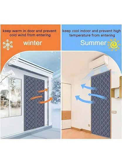 Magnetic Heat Insulating Door Curtain- Heavy Oxford Cloth, Thick Rainproof Quilted Lining, 36" X 80", Suitable For Sliding Glass Doors, Heat Insulation And Sound Reduction, Gray Color, Winter Door Cu