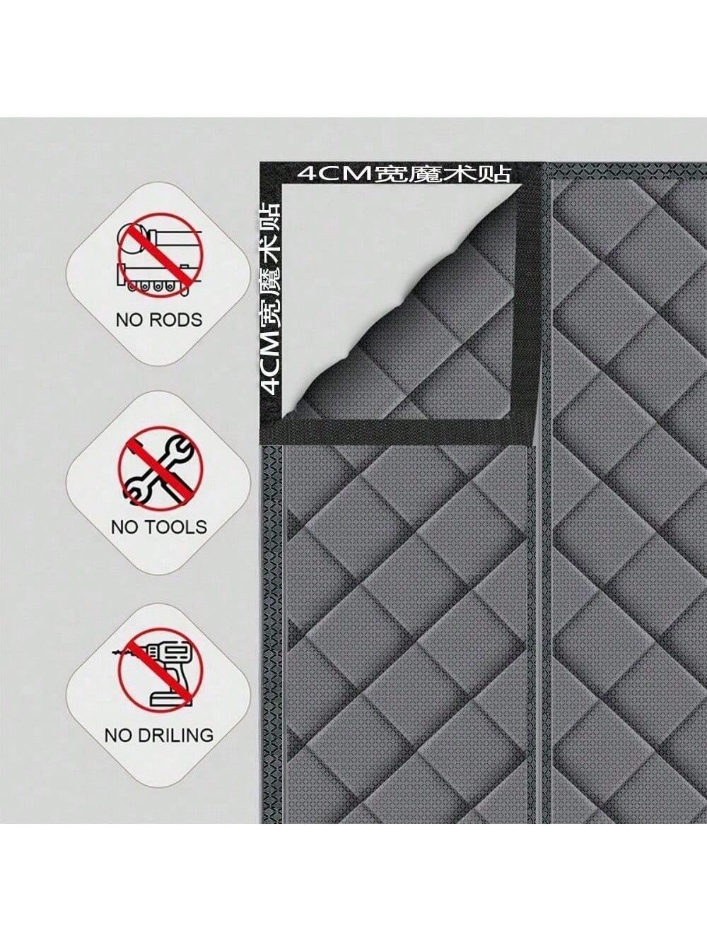 Magnetic Heat Insulating Door Curtain- Heavy Oxford Cloth, Thick Rainproof Quilted Lining, 36" X 80", Suitable For Sliding Glass Doors, Heat Insulation And Sound Reduction, Gray Color, Winter Door Cu