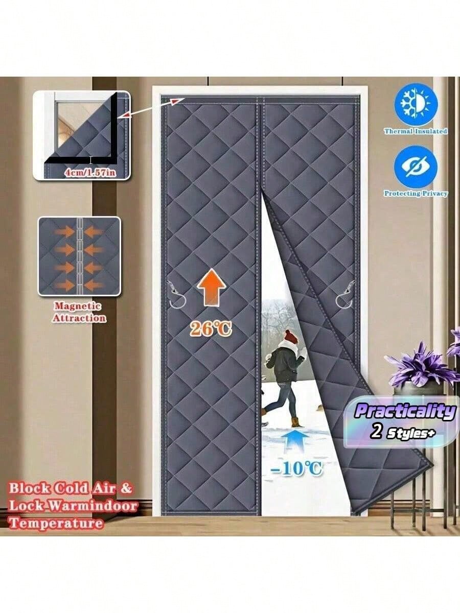 Magnetic Heat Insulating Door Curtain- Heavy Oxford Cloth, Thick Rainproof Quilted Lining, 36" X 80", Suitable For Sliding Glass Doors, Heat Insulation And Sound Reduction, Gray Color, Winter Door Cu
