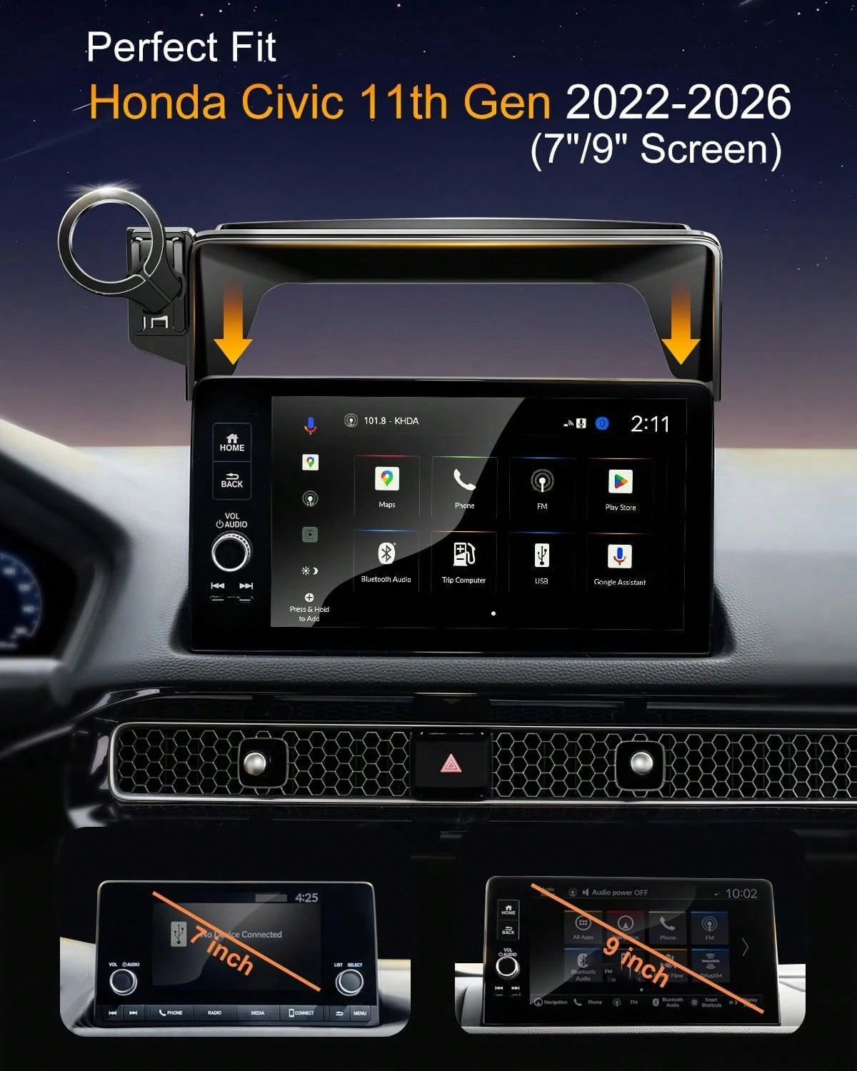 Magnetic Phone Holder For Civic 11th Gen 2022 2023 2024 2025 2026, 360° Car Screen Phone Mount Made For Civic Hatchback Sedan Touchscreen