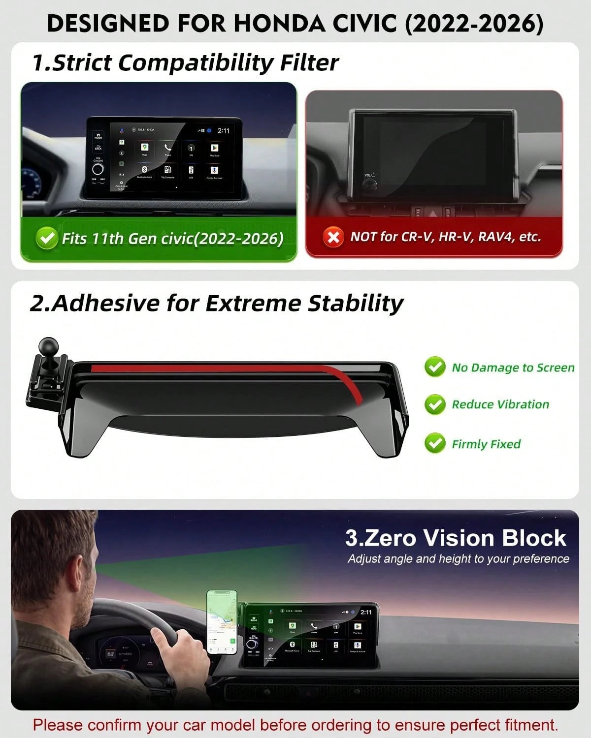Magnetic Phone Holder For Civic 11th Gen 2022 2023 2024 2025 2026, 360° Car Screen Phone Mount Made For Civic Hatchback Sedan Touchscreen