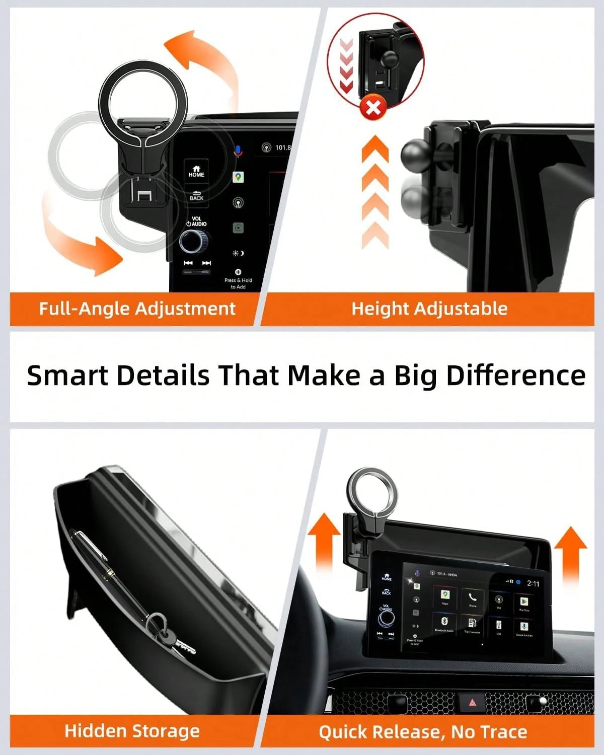 Magnetic Phone Holder For Civic 11th Gen 2022 2023 2024 2025 2026, 360° Car Screen Phone Mount Made For Civic Hatchback Sedan Touchscreen