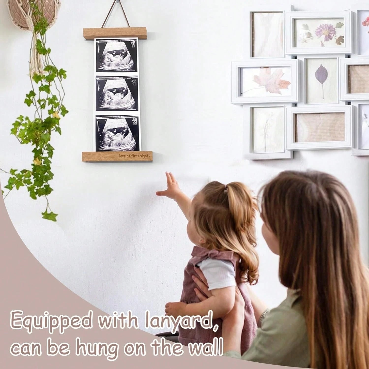 Magnetic Ultrasound Photo Frame, Wooden Baby Keepsake Display, With "Love At First Sight" Inscription, Hang Or Fridge Mount- Long-Term Ultrasound Image Without Cropping, New Gift For New Moms