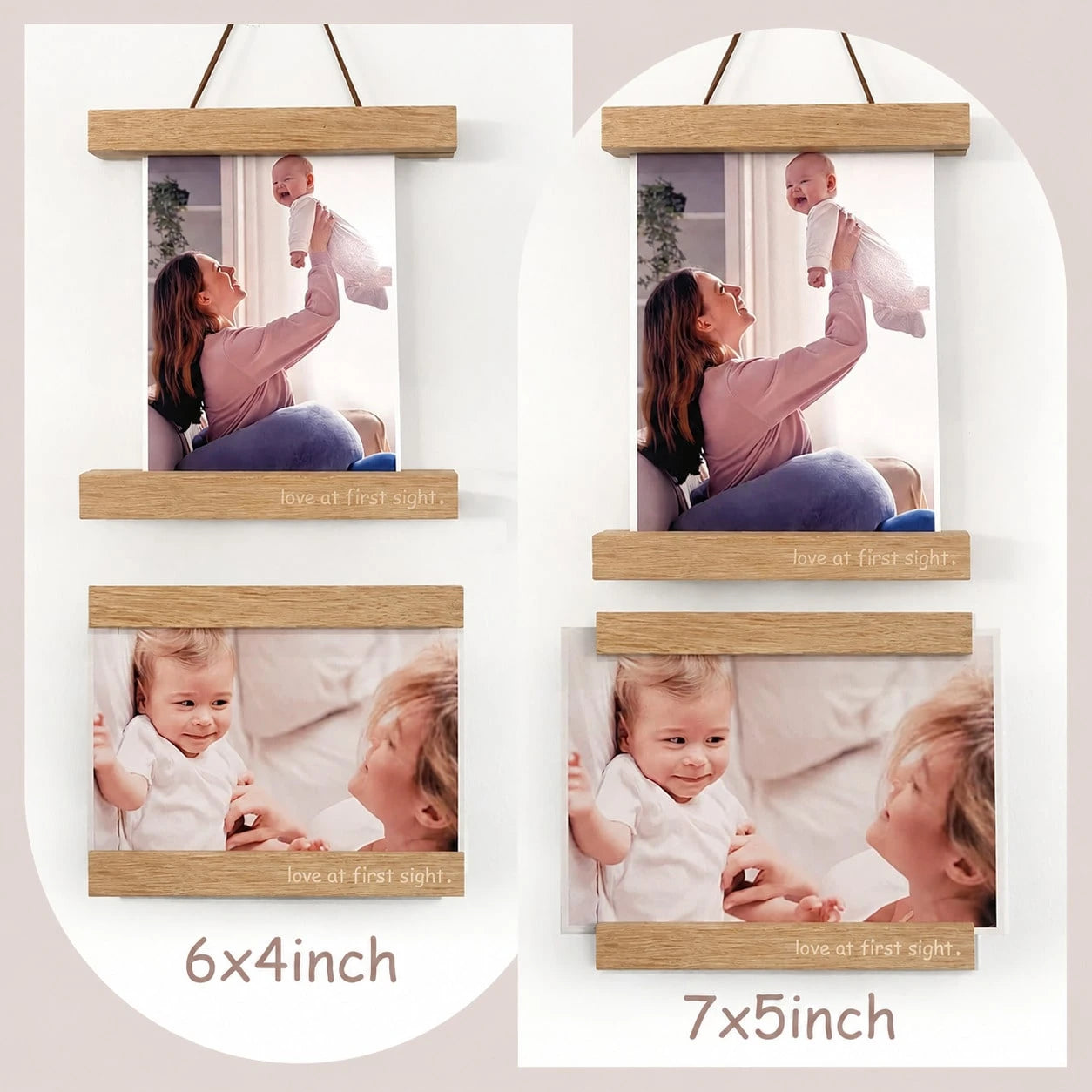 Magnetic Ultrasound Photo Frame, Wooden Baby Keepsake Display, With "Love At First Sight" Inscription, Hang Or Fridge Mount- Long-Term Ultrasound Image Without Cropping, New Gift For New Moms