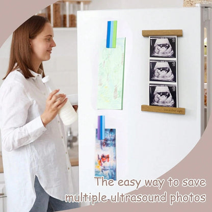 Magnetic Ultrasound Photo Frame, Wooden Baby Keepsake Display, With "Love At First Sight" Inscription, Hang Or Fridge Mount- Long-Term Ultrasound Image Without Cropping, New Gift For New Moms
