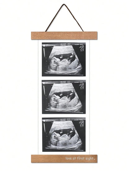 Magnetic Ultrasound Photo Frame, Wooden Baby Keepsake Display, With "Love At First Sight" Inscription, Hang Or Fridge Mount- Long-Term Ultrasound Image Without Cropping, New Gift For New Moms