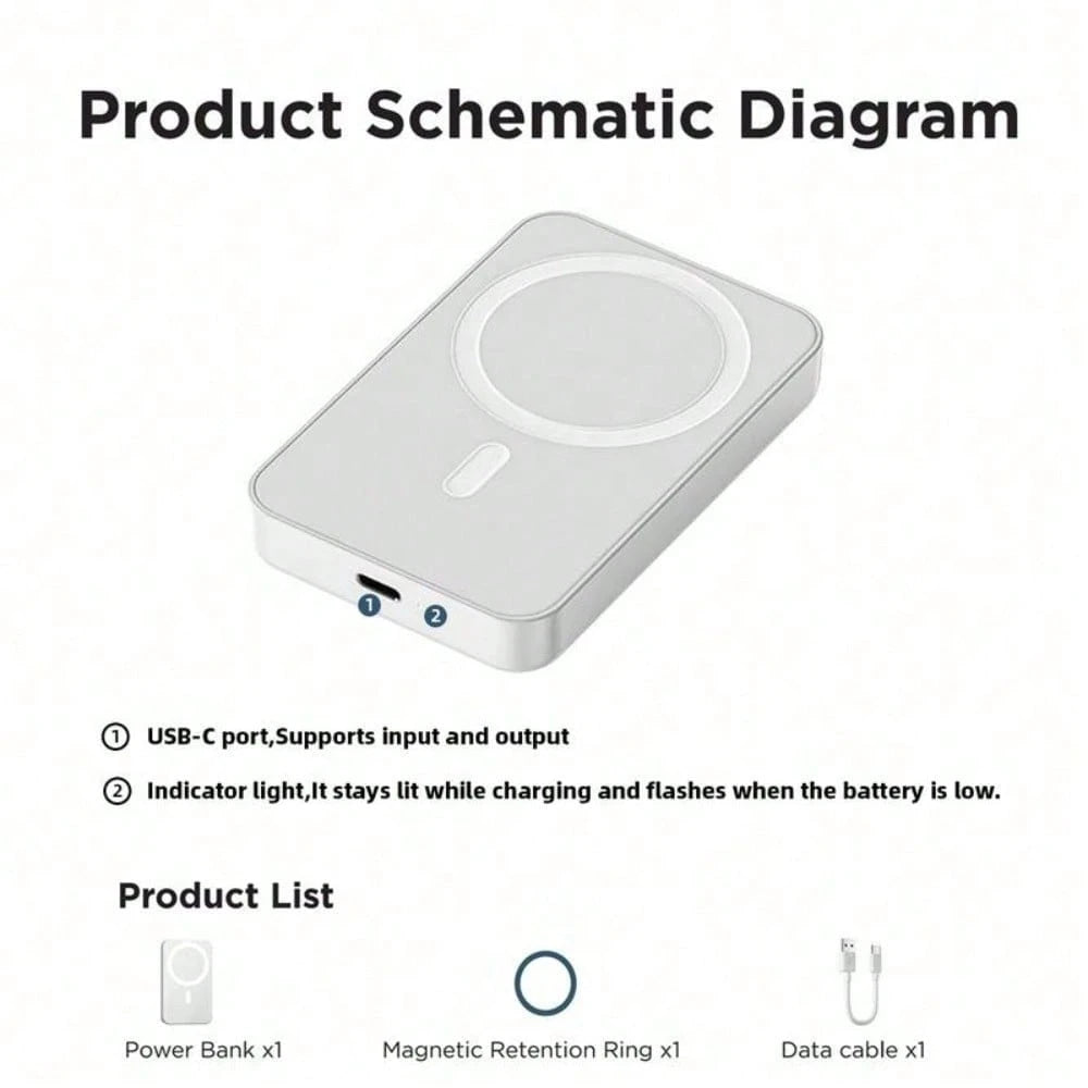Magnetic Wireless Power Bank 5000mAh Qi2 Certified 15W Fast Charging| Ultra-Thin Portable Charger Compatible With IOS 17/16/15/14/13/12 Series Phones & Android Devices| Stylish Multicolor Mini Batte