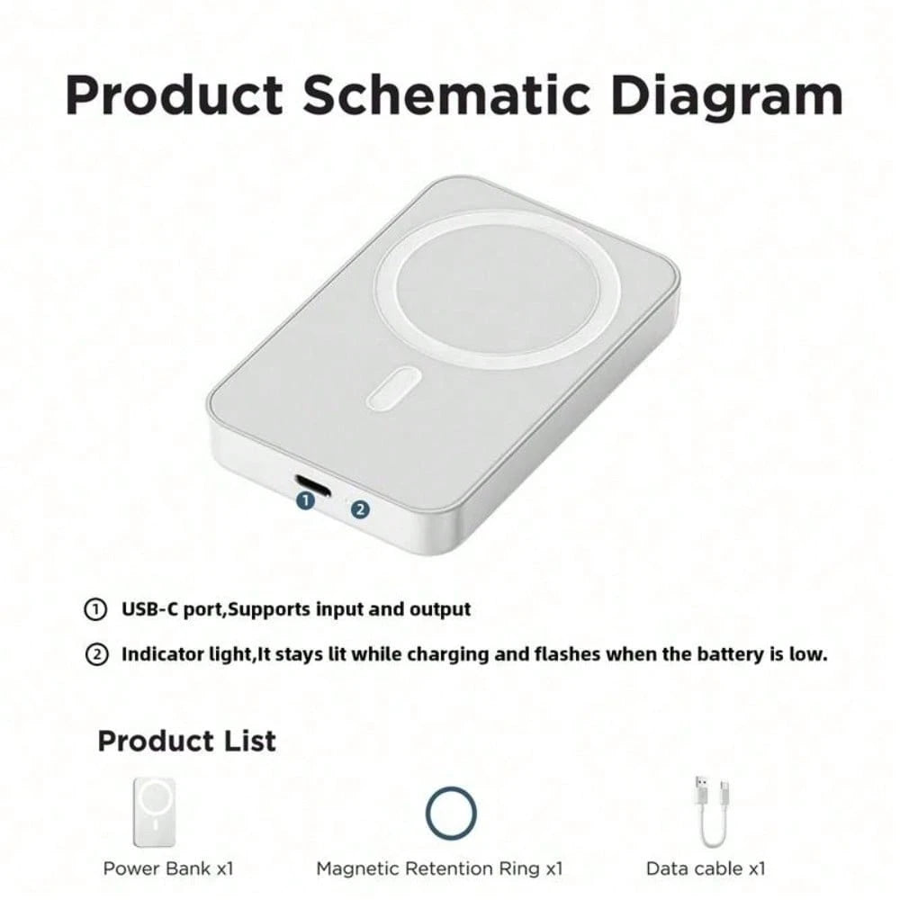 Magnetic Wireless Power Bank 5000mAh Qi2 Certified 15W Fast Charging| Ultra-Thin Portable Charger Compatible With IOS 17/16/15/14/13/12 Series Phones & Android Devices| Stylish Multicolor Mini Batte