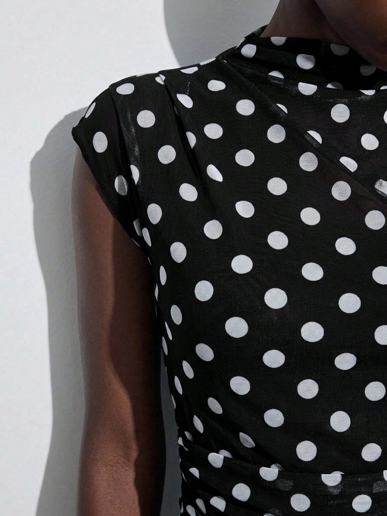 Maija Women's Black White Polka Dot Semi Sheer Flared Hem Midi Dress Round Neck Short Sleeve A Line Summer Vintage Tea Party Casual Autumn