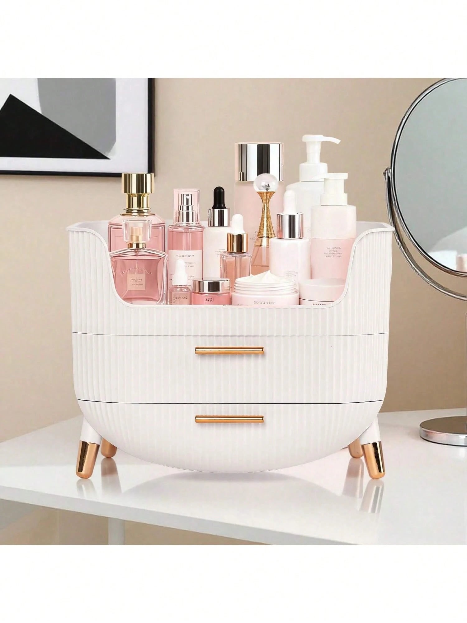 Makeup Organizer With Drawers,Skincare Plastic Storage For Vanity,Large Cosmetic Display Case For Dresser With Handle,Large Capacity Bathroom Countertop