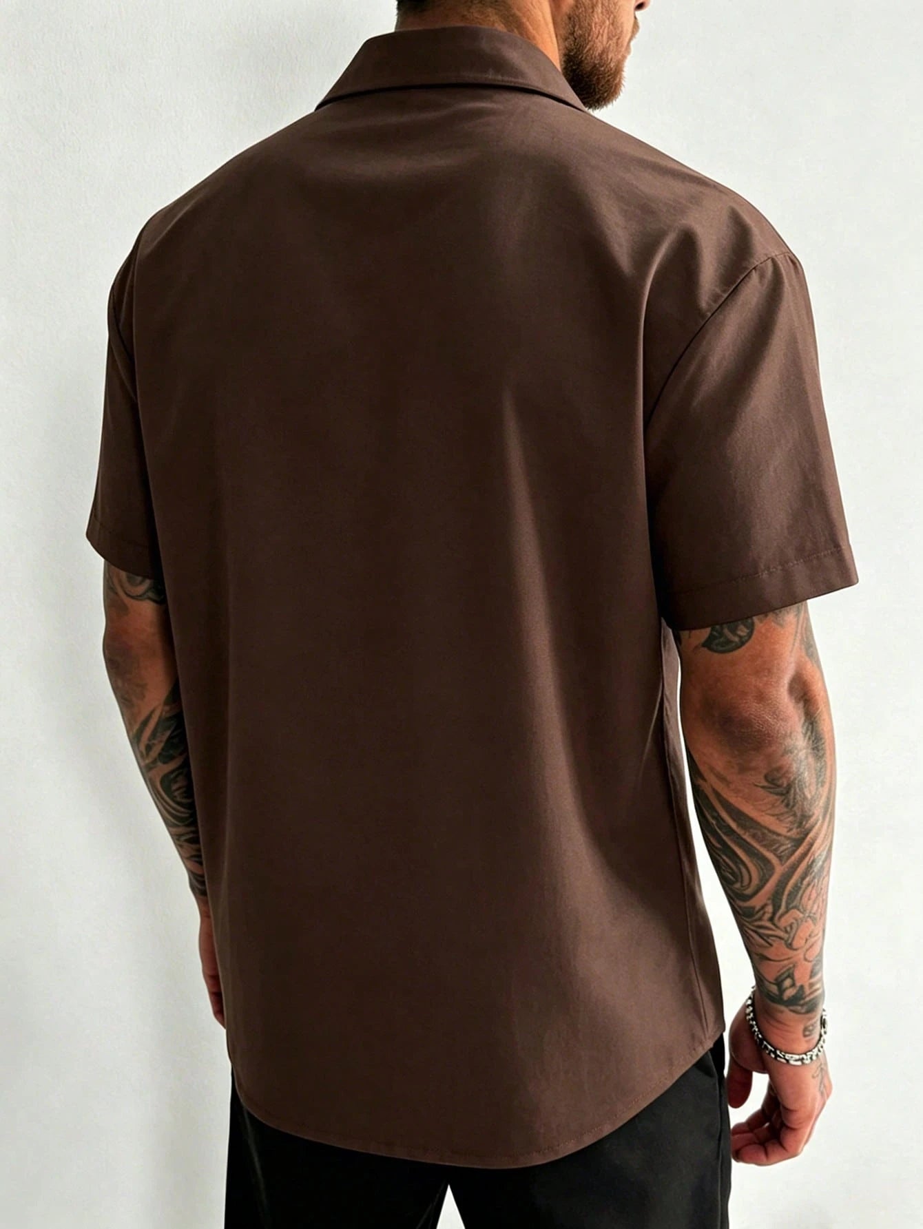 Manfinity Dauomo Men's Solid Color Front Button Casual Daily Short Sleeve Shirt