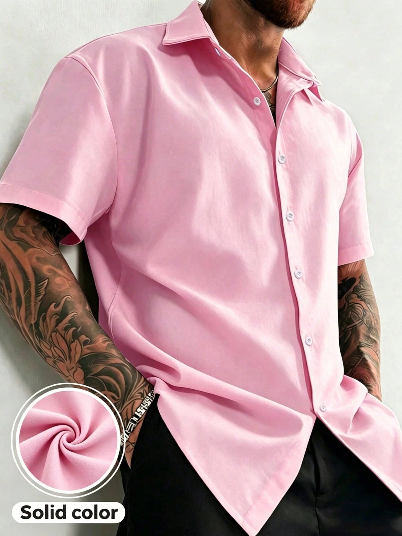 Manfinity Dauomo Men's Solid Color Front Button Casual Daily Short Sleeve Shirt