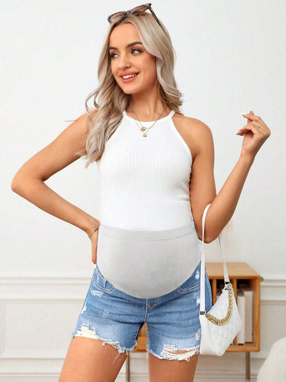 Maternity Frayed Ripped Fashionable Summer Versatile Denim Shorts