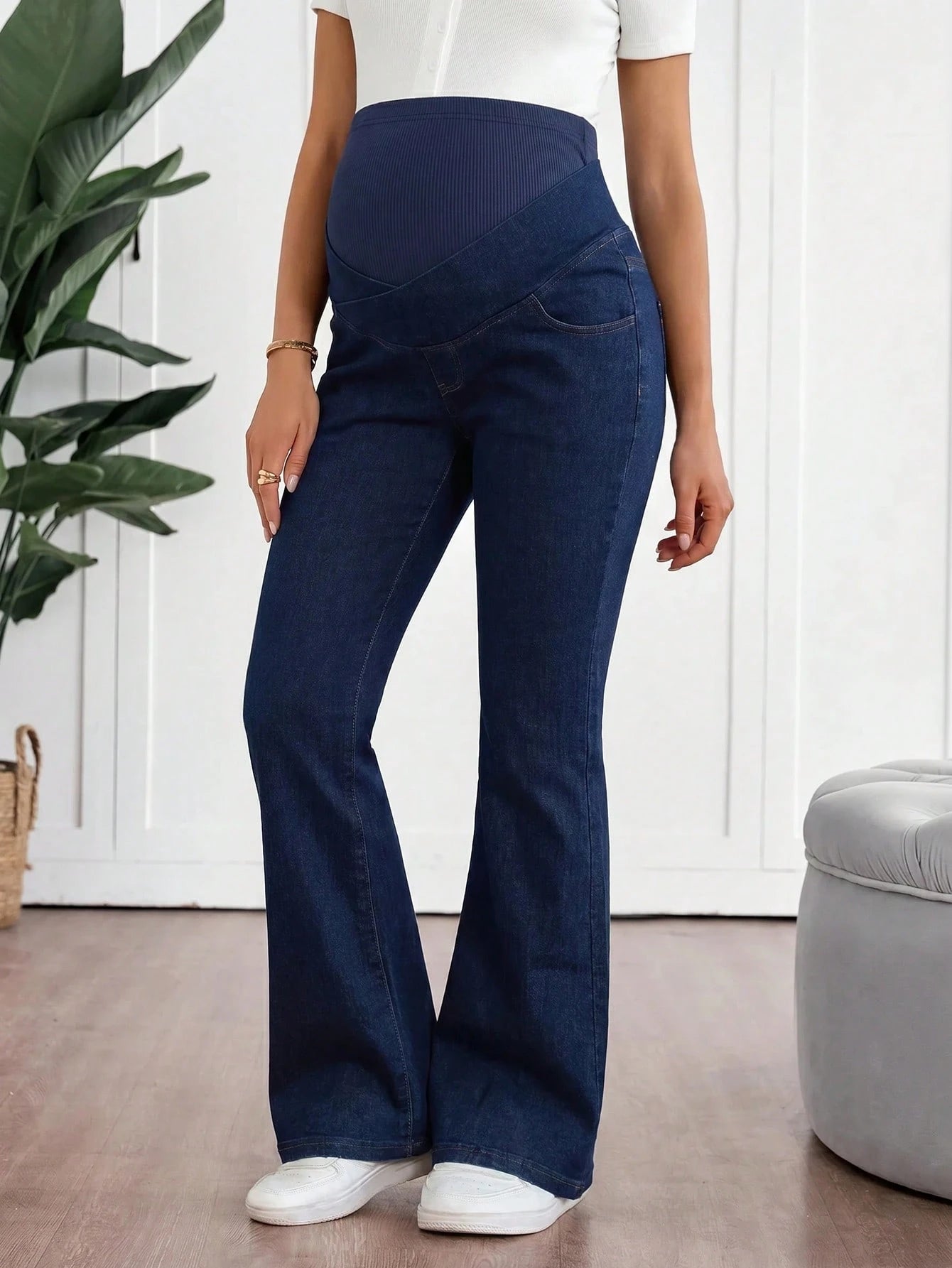 Maternity Jeans Adjustable Waistband Pocket Casual Business Casual Flare Jeans Going Out Gender Reveal Work Outfits For Women Travel Clothes Navy Blue