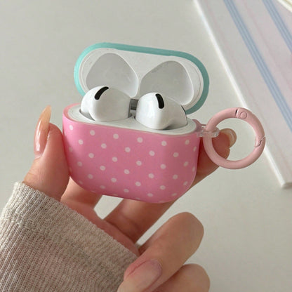 Matte Blue-Green Lid Polka Dot With Hanging Ring Earphone Case Compatible With AirPods Pro 3 Protective Cover Pro 2 Cute Apple 4 Minimalist 3 New 1/2 Generation Girls Earphone Case Protective Cover