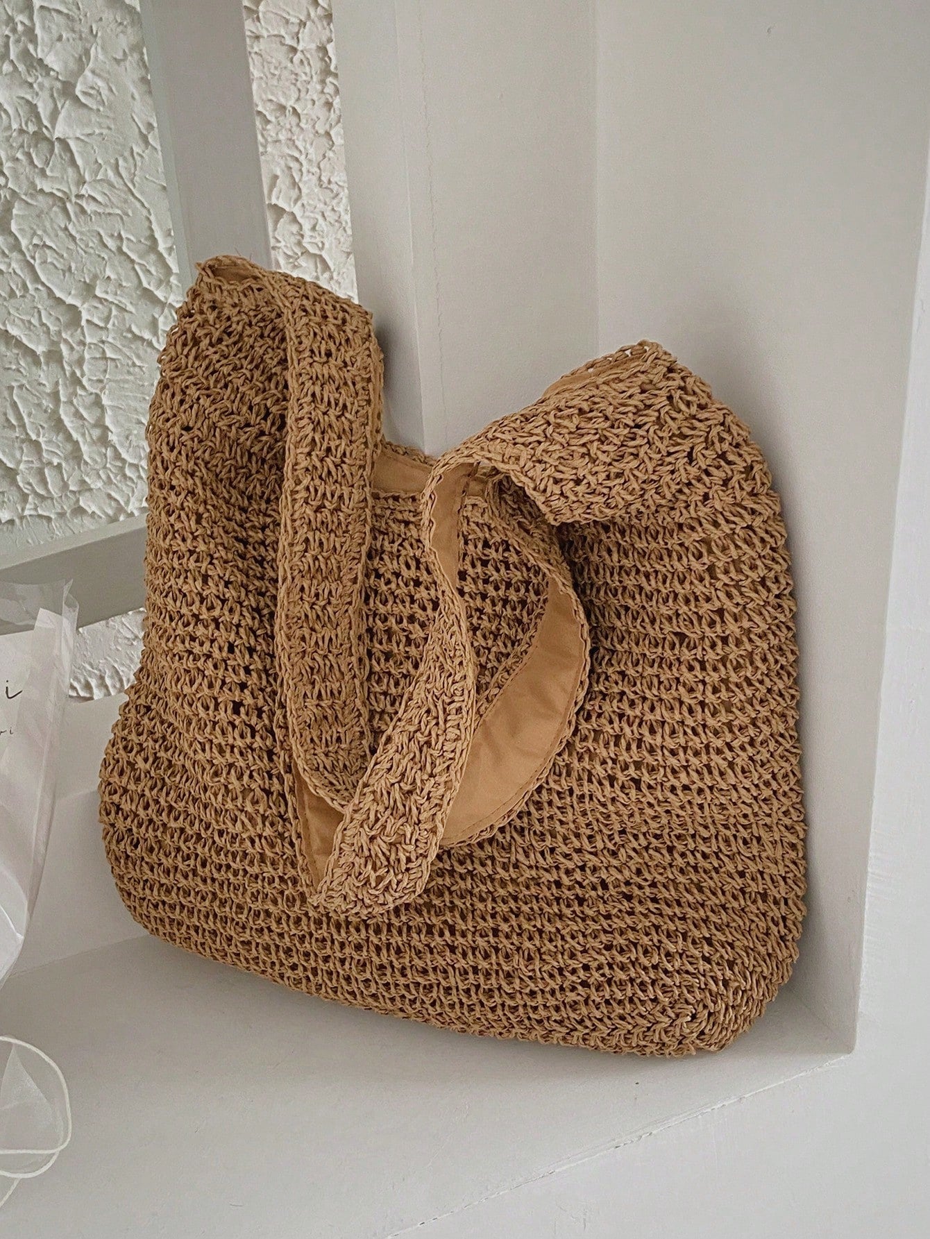 Medium Solid Color Double Handle,Perfect For Summer Travel Vacation, Straw Purse, Straw Beach Bag, Beach Necessities, Beach Essentials,Beach Stuff & Summer EssentialsSchool Bag,Large Capacity,Lightwei