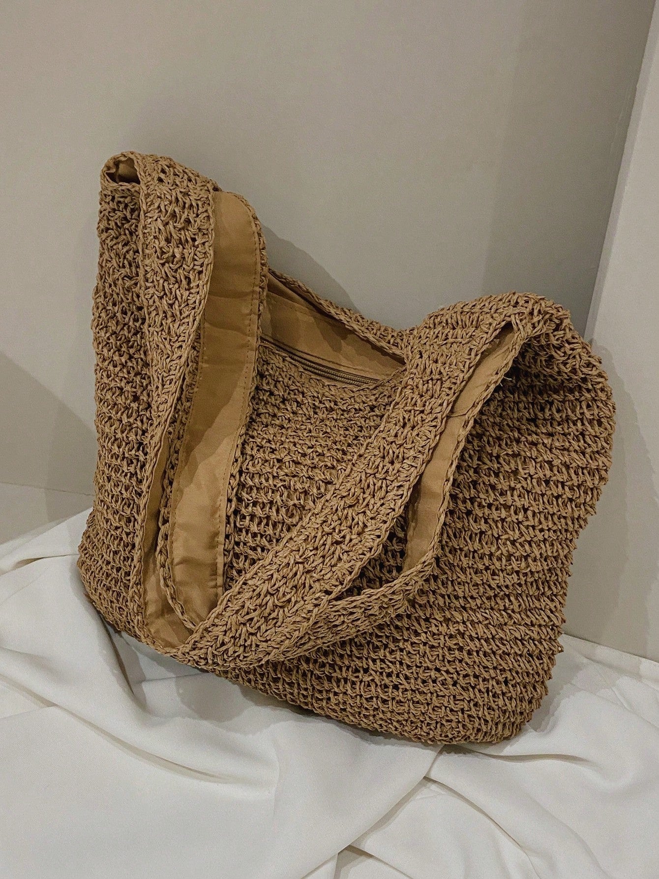 Medium Solid Color Double Handle,Perfect For Summer Travel Vacation, Straw Purse, Straw Beach Bag, Beach Necessities, Beach Essentials,Beach Stuff & Summer EssentialsSchool Bag,Large Capacity,Lightwei