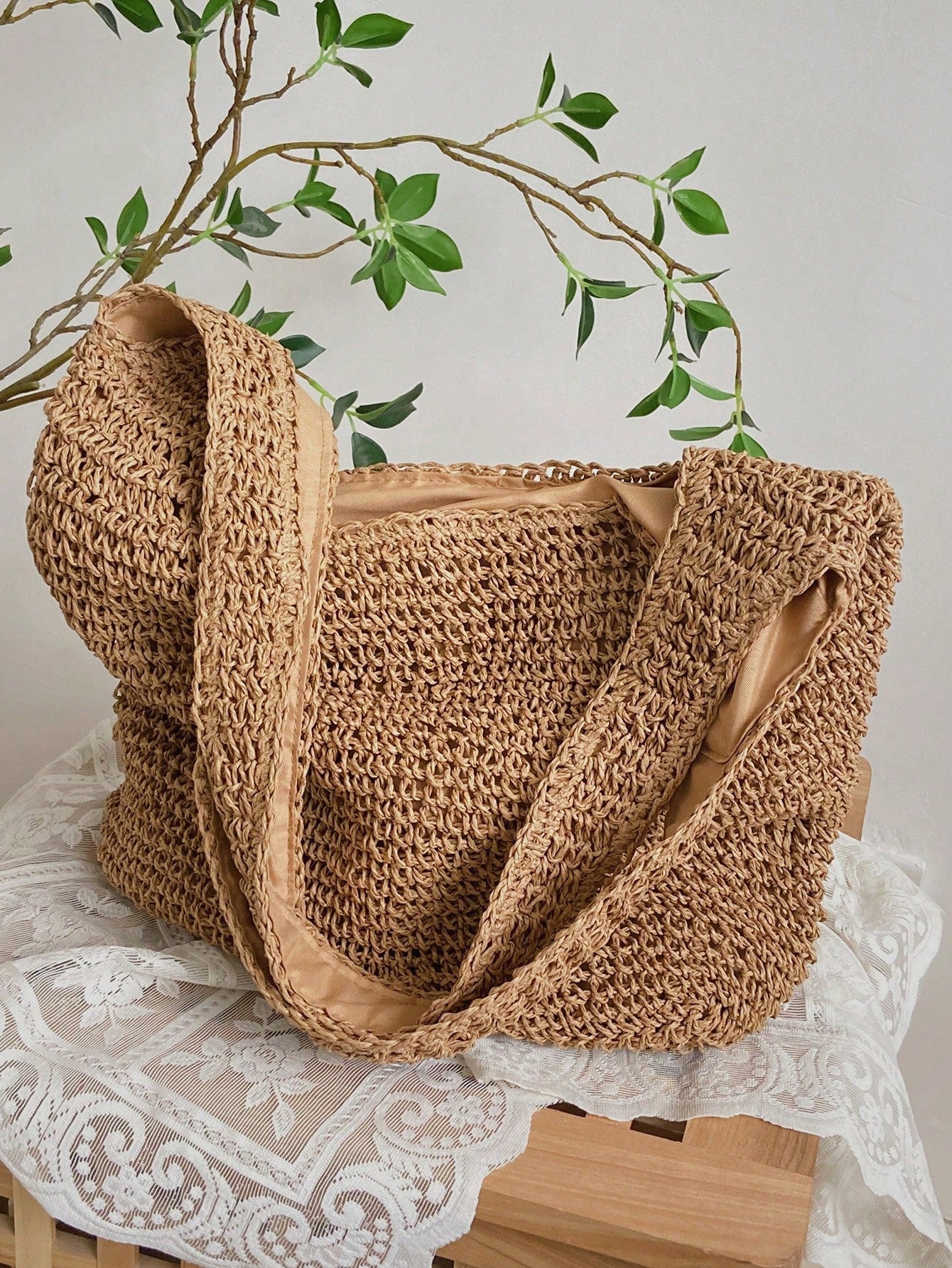 Medium Solid Color Double Handle,Perfect For Summer Travel Vacation, Straw Purse, Straw Beach Bag, Beach Necessities, Beach Essentials,Beach Stuff & Summer EssentialsSchool Bag,Large Capacity,Lightwei