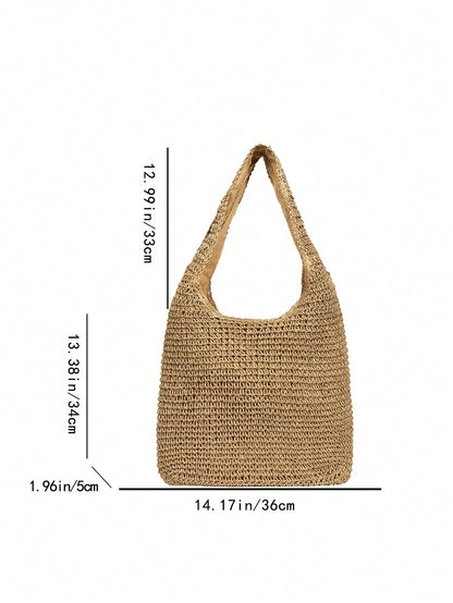 Medium Solid Color Double Handle,Perfect For Summer Travel Vacation, Straw Purse, Straw Beach Bag, Beach Necessities, Beach Essentials,Beach Stuff & Summer EssentialsSchool Bag,Large Capacity,Lightwei