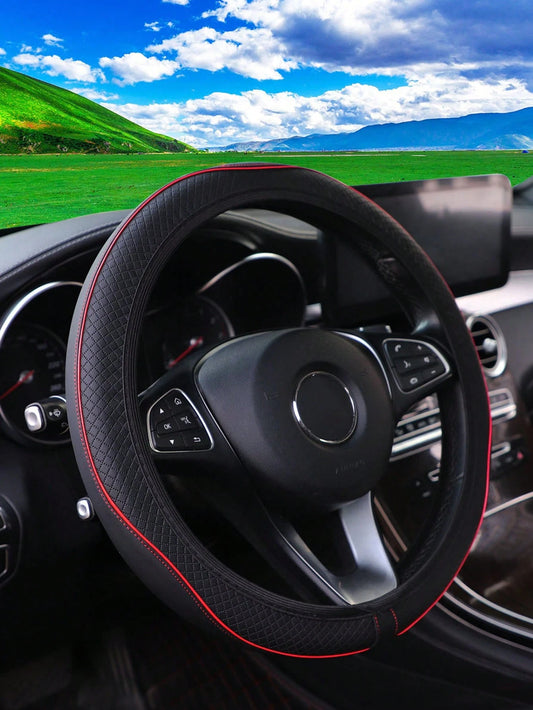 MEIKAXIU 1pc Colorful Striped Leather Car Steering Wheel Cover With Anti-Slip & Sweat Absorbent Properties, Suitable For 14.1-15inch Car Steering Wheel, Unisex
