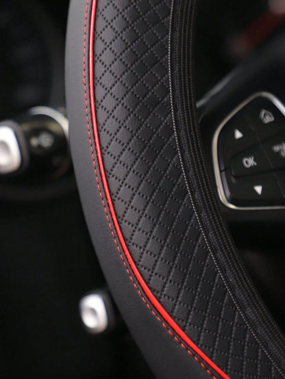 MEIKAXIU 1pc Colorful Striped Leather Car Steering Wheel Cover With Anti-Slip & Sweat Absorbent Properties, Suitable For 14.1-15inch Car Steering Wheel, Unisex
