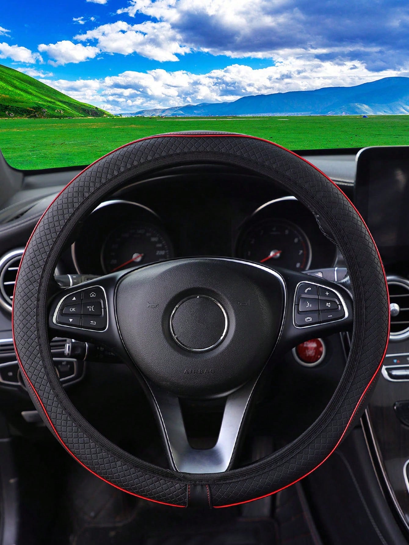 MEIKAXIU 1pc Colorful Striped Leather Car Steering Wheel Cover With Anti-Slip & Sweat Absorbent Properties, Suitable For 14.1-15inch Car Steering Wheel, Unisex