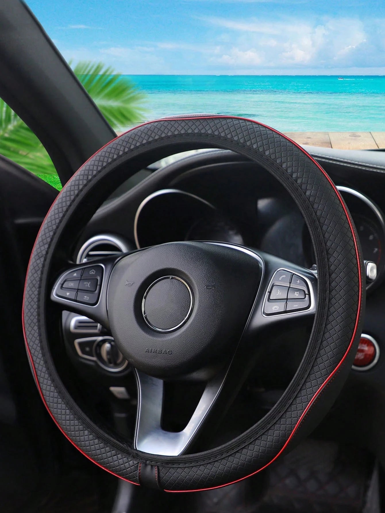 MEIKAXIU 1pc Colorful Striped Leather Car Steering Wheel Cover With Anti-Slip & Sweat Absorbent Properties, Suitable For 14.1-15inch Car Steering Wheel, Unisex